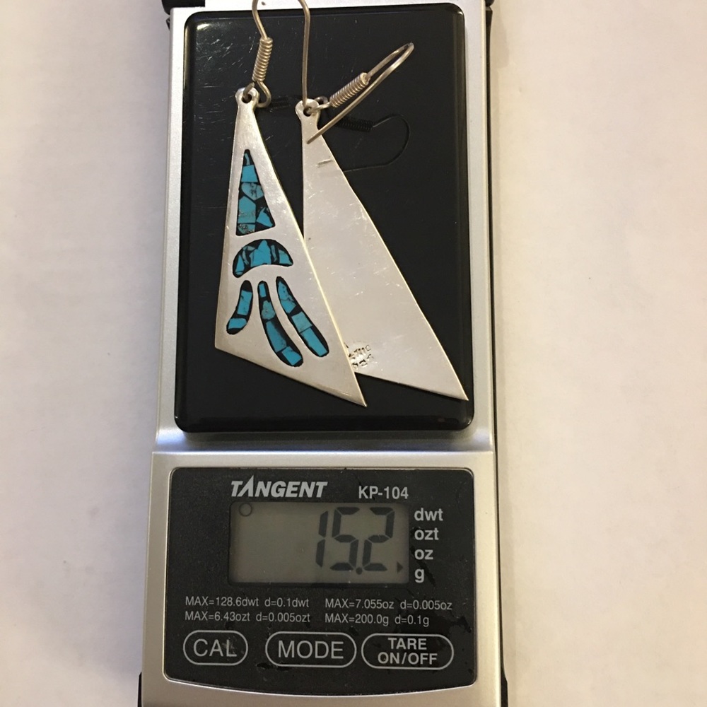 Inlay turquoise sterling silver earrings - Picture 4 of 6